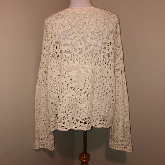 Free People Long Sleeve Traveling Ivory Lacey Sweater - Picture 4 of 15